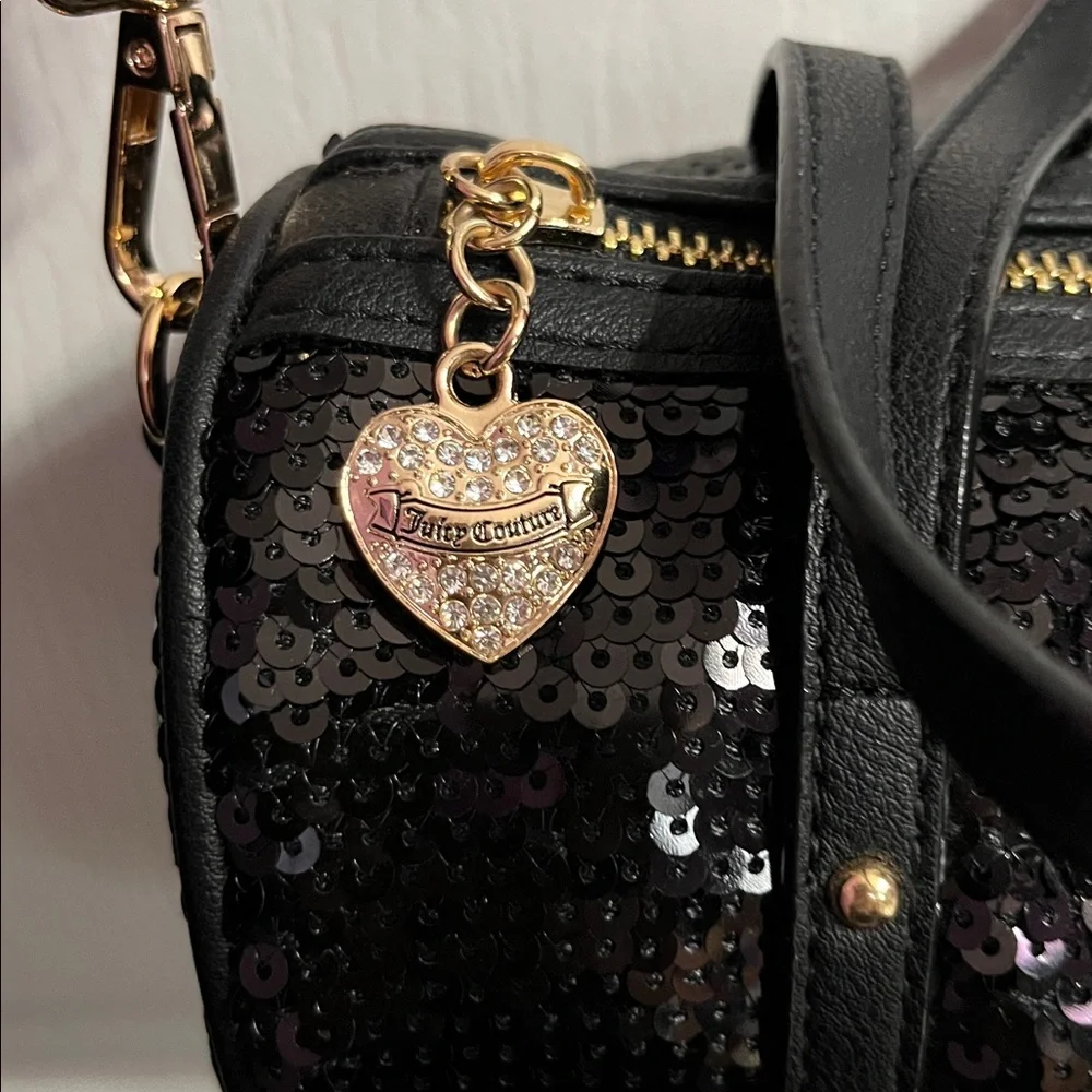 Juicy Couture Black Sequin Barrel Bag with Gold Heart Charm - Picture 5 of 7